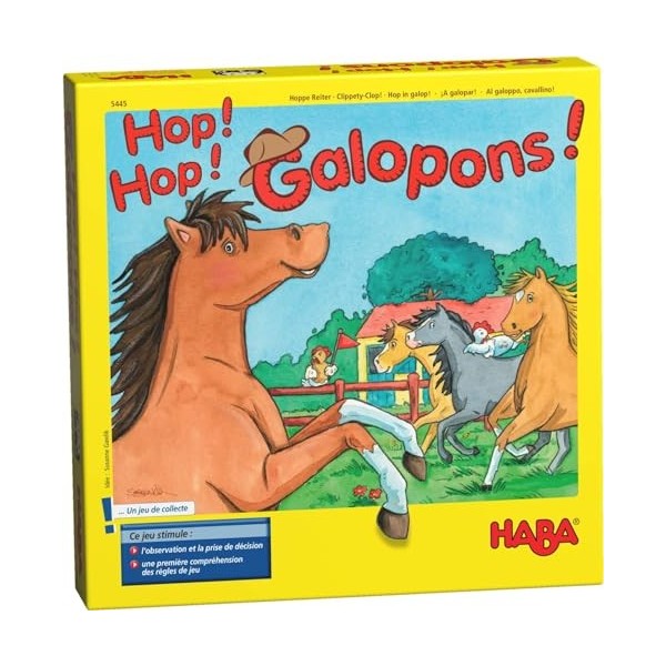 HABA - Hop ! Hop ! Galopons ! - Jeu de chevaux et de course - Jeu de société - 3 ans et plus - Réf 5445