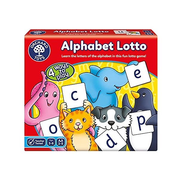 Orchard Toys Alphabet Lotto Game, Learn The Letters of The Alphabet, Fun Memory Game for Children Age 3-6. 4 Ways to Play! Ed