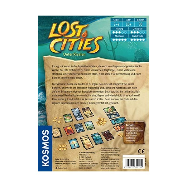 KOSMOS 690335 Lost Cities – Jeu daventure pour 2 à 4 personnes à partir de 10 ans, offre et profits, jeu de souvenir, jeu fa
