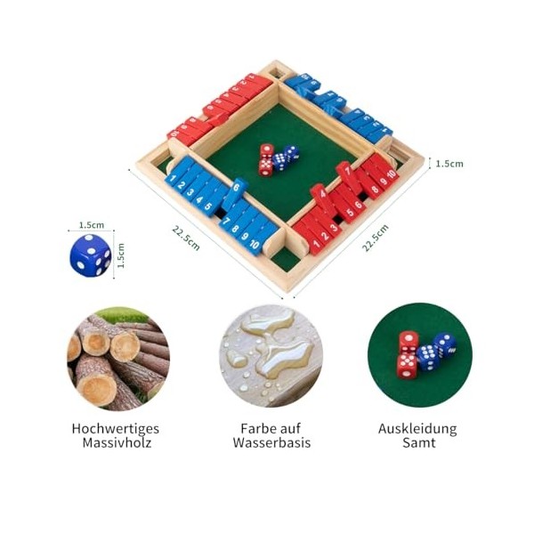 Fafaherr Jeu de société Boîte Jeu de Cube, Shut The Box Jeu de société de Cube pour 4 Joueurs Fermez la boîte Tableau en Bois