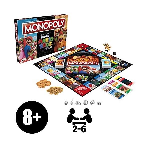 Monopoly : éditon Film Super Mario Bros., Jeu de Plateau pour Enfants, inclut pion Bowser