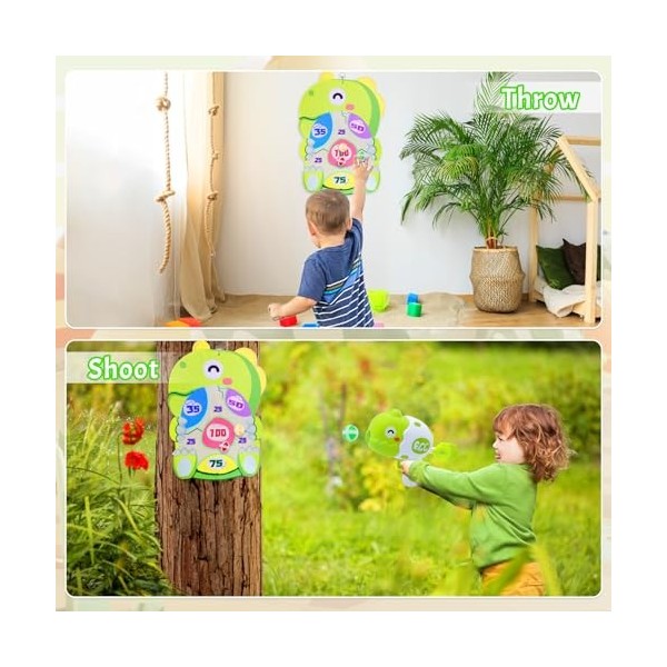 Jeu de fléchettes dinosaure pour garçons et enfants avec pistolet à jouet, 12 balles adhésives pour garçons de 3 à 8 ans, jeu