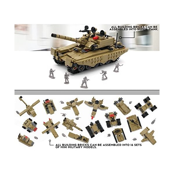 Ensemble de blocs de construction de char - Jouet armée créatif pour garçons âgés de 6 à 7 à 8 à 9 ans - Avec 517 pièces - Mo