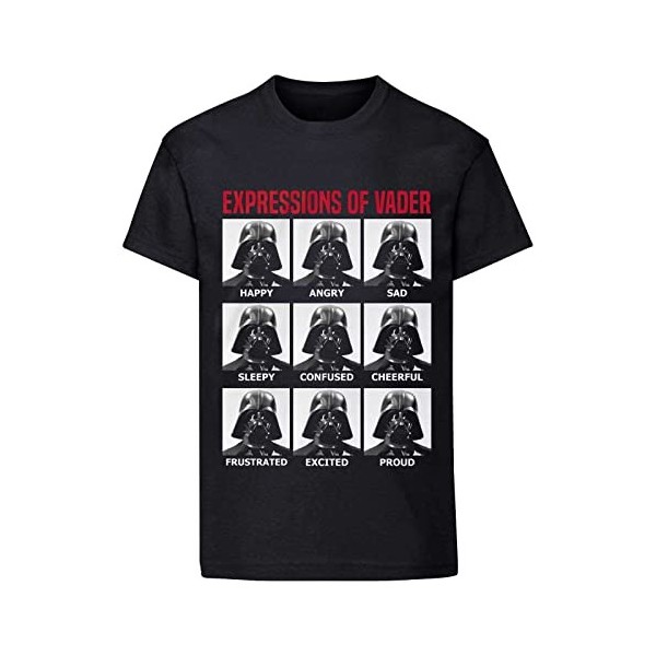 Star Wars Darth Vader Expressions T-Shirt Coton Noir Unisexe T-Shirt Manches Courtes