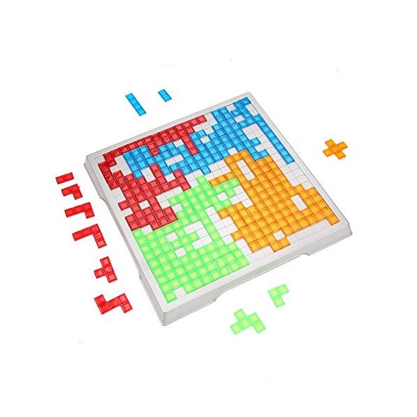 Yuecoom Jeu de société, Jouet carré en Plastique pour Enfants avec 84 pièces en 4 Couleurs Jeu de société Puzzle stratégie Jo