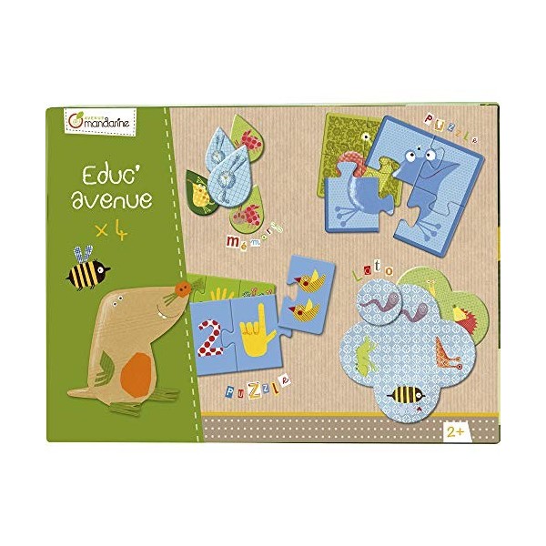 Avenue Mandarine 42810O - Une boite EducAvenue Jardin comprenant un Mémo 20 pièces, 10 puzzles 3 pièces, 8 puzzles 4 pièces 