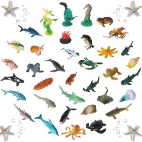 COHNDB Lot de 36 Animaux Marins Jouets,Animaux Marins, Jouets éducatifs, Réaliste sous la Mer,Cadeau danniversaire Jeu d’App