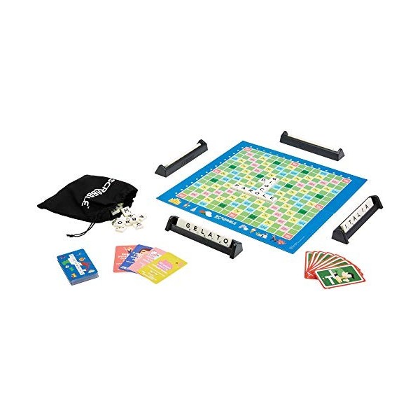 Mattel Games - Scrabble Italia - Édition Spéciale Jeu de Mots Croisés, également en Dialetto, pour Toute la Famille, GGN24