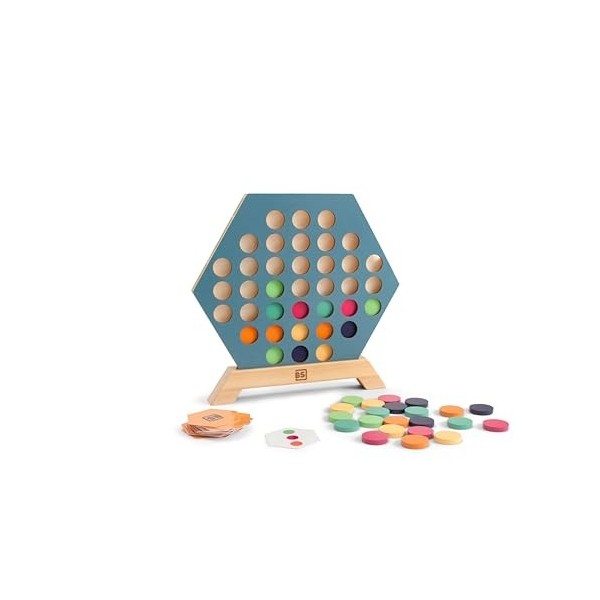 BS Toys Jeu de Société 3 en Ligne - Jouet Stratégie Hexagonal en Bois avec Cartes Réversibles - pour Enfants de 5 Ans et Plus