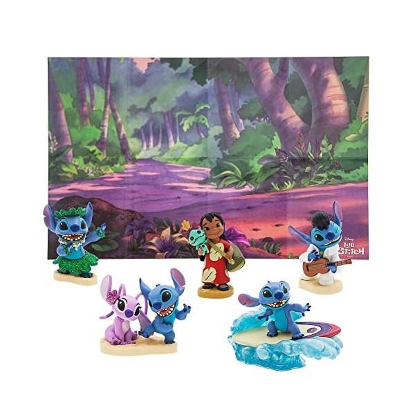 Disney Store – Lot de 6 figurines moulées officielles Lilo & Stitch Deluxe, y compris Lilo, Stitch et Angel, avec illustratio