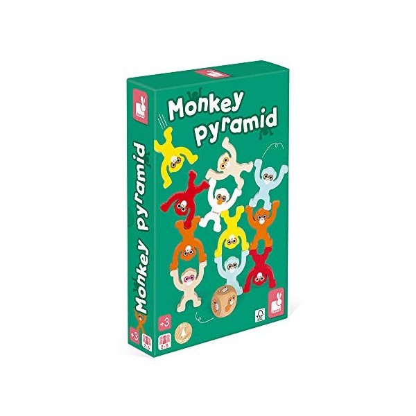 Janod - Monkey Pyramid - Jeu de Société Enfant en Bois - Jeu dadresse - Peinture à leau - Certifié FSC - Dès 3 ans, J02633