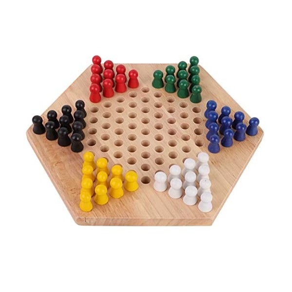 GOTOTOP Jeu de Dames Chinoises en Bois 9.1" Plateau de Jeu en Bois avec 60 Piquets de Jeu en Bois Jeu de Stratégie Classique