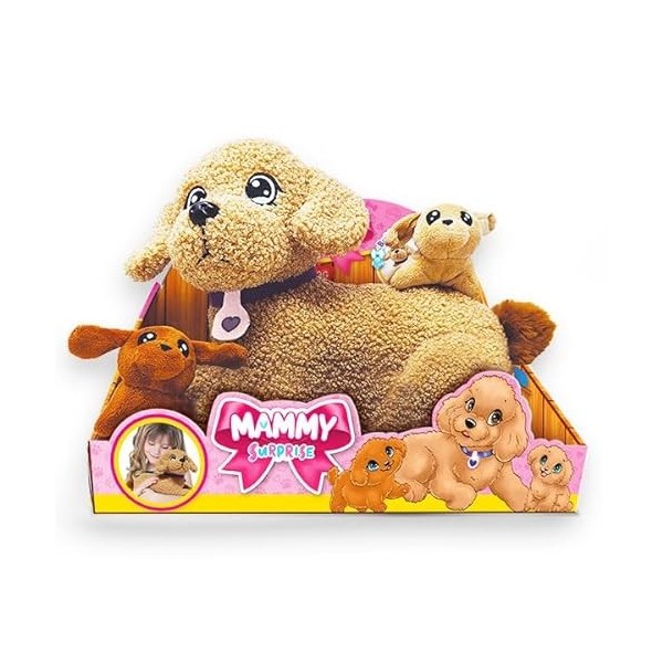 Sbabam, Mammy Surprise Big Version, Peluche Chien 34 x 25 cm avec Chiots, Jeux pour Enfants de kiosque, Animaux Jouet pour En