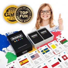 The World Game - Jeu de Géographie avec Carte du Monde - Jeu Société Éducatif pour Enfant, Famille et Adultes - Un Cadeau Par