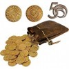 Byhoo Lot de 50 pièces d’Or en métal Donjons et Dragons et Une Pochette en Cuir, Accessoire Fantastique, rétro et médiéval po