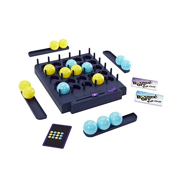 Mattel Games Bounce-Off Chrono Challenge, Jeu d’ambiance avec 16 balles, 20 cartes défis, un plateau de jeu et un minuteur, J