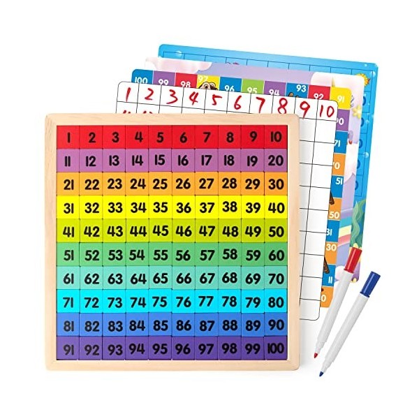 Coogam Bois Math Hundred Board 1-100 Chiffres Apprentissage Jouets éducatifs Coloré Montessori Comptage Jeu de Société pour P