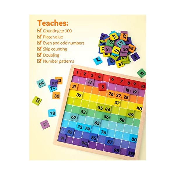 Coogam Bois Math Hundred Board 1-100 Chiffres Apprentissage Jouets éducatifs Coloré Montessori Comptage Jeu de Société pour P