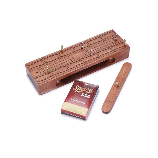 Ajuny Jeu de plateau de cribbage traditionnel en bois, jeu de table classique avec 6 pinces métalliques et 1 jeu de cartes av