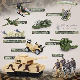 deAO Jouets De Combat Militaires,Soldats Militaires Jouets,avec 4 Figurines De Soldats Et 6 Modèles De Véhicules Militaires,K