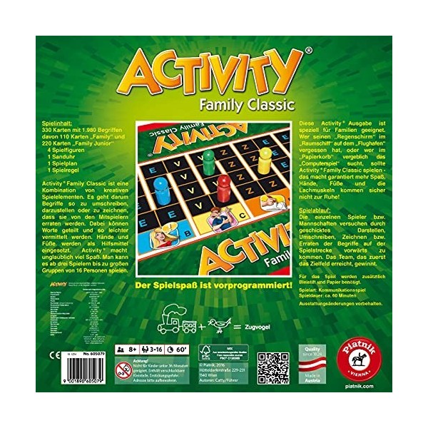 Piatnik 6050 Activity – Family Classic Le Classique du Jeu en Version familiale Junior et Cartes Originales à partir de 8 Ans