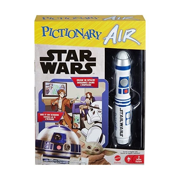 Pictionary Air Star Wars Jeu de dessin familial, stylo lumineux, 112 cartes dindices double face, support de téléphone mains