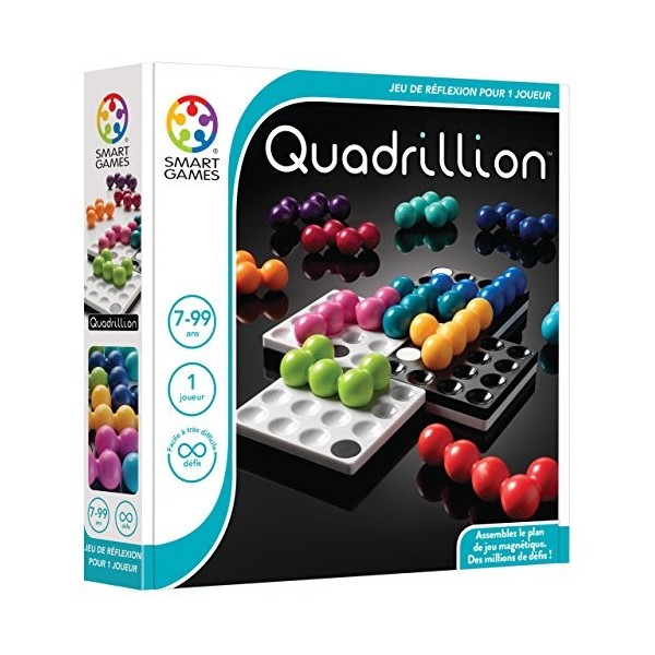 SmartGames - Quadrillion - Jeu Solitaire Magnétique - Jeu de Réflexion - 80 Défis de Différents Niveaux - Facile à Manipuler 