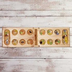 Relaxdays Jeu de société : Le kalaha, Pliable, Plateau en Bois, pour 2&nbsp;Personnes, Convient aux Petits et Grands, Nature