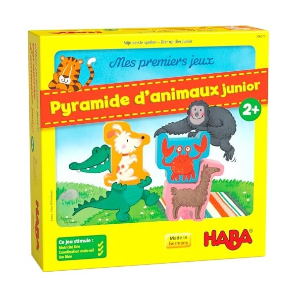 HABA - Mes Premiers Jeux – Pyramide d’Animaux Junior - Jeu de société - Jeu dadresse et dempilement - 2 Ans et Plus - 30607