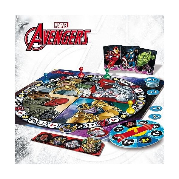 Lisciani - Jeu Avengers - Jeu de Société en Compétition - Vaincre Thanos - Boite en Métal - A Jouer en Famille ou entre Amis 