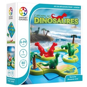 SmartGames - LArchipel des Dinosaures - Jeu de Réflexion - Reconstituez les îles et sauvez les dinosaures verts - 80 Défis d