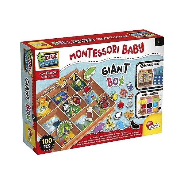 Lisciani - Montessori - Boite Géante - Jeu Educatif - Fond Interchangeable - Nombreuses Activités - Classification des Objets