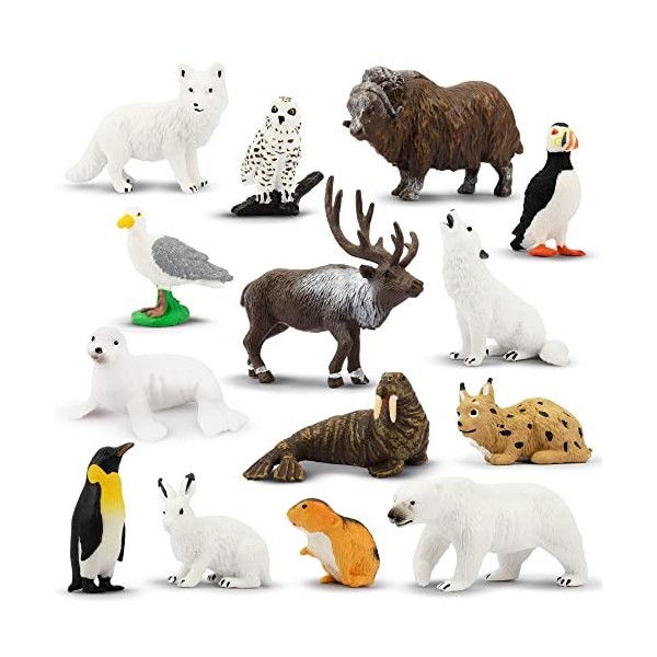 toymany Lot de 14 Figurines danimaux de lArctique - Figurines Polaires - Figurines dhiver - Petits Animaux - Mini Animaux 