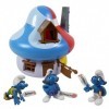 OPO 10 - La Maison Multicolore Bleue et Rouge des Schtroumpf + 3 Figurines : Le Coureur sprinteur + l écossais en Kilt + l