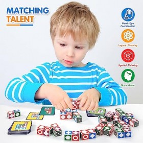 Bois Matching Block Puzzles, Jeu DAssociation de Formes avec 20 Cubes 60 Cartes, Shape Matching Game Jeu de Société Montesso
