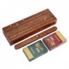 Ajuny Jeu de plateau de cribbage traditionnel en bois, jeu de table classique avec 6 pinces métalliques et 2 jeux de cartes a