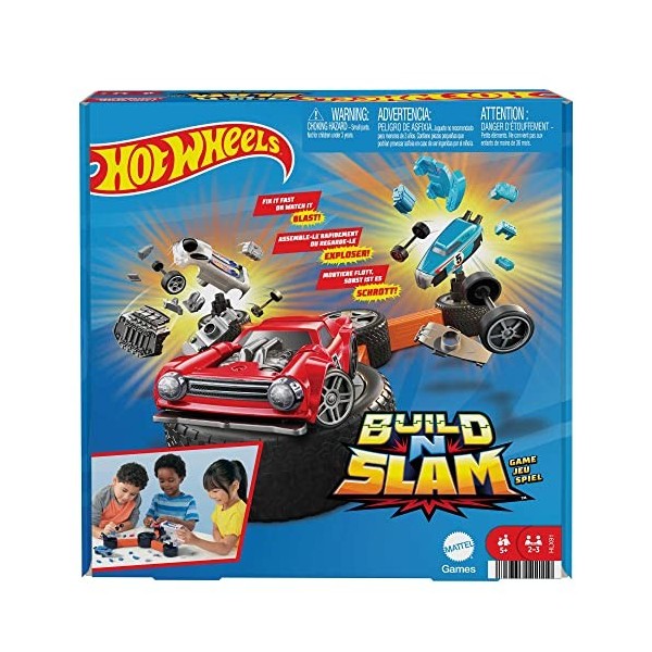 Mattel Games Jeu L’As de l’Assemblage avec voitures Hot Wheels à assembler, 1 à 3 joueurs, Jeu pour toute la famille, Dès 5 a
