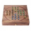 Ajuny Jeu de cartes solitaire en bois fait à la main de 25,4 cm avec tiroir de rangement | 33 Marbles en 4 couleurs | Style v