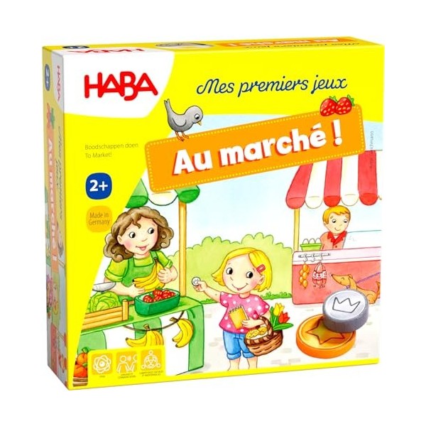 HABA - Mes premiers jeu - Au marché - Jeu de société enfant - Jeu dobservation, dimitation - Notion dargent - 1 à 4 joueur