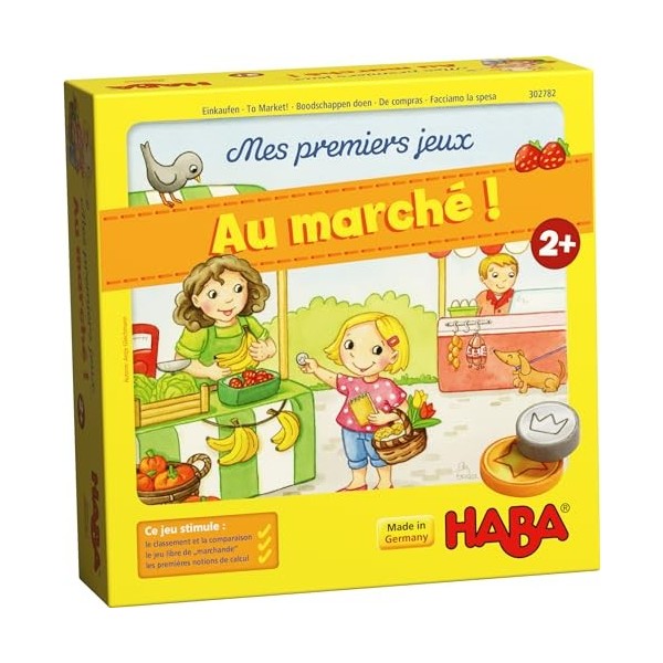 HABA - Mes premiers jeu - Au marché - Jeu de société enfant - Jeu dobservation, dimitation - Notion dargent - 1 à 4 joueur