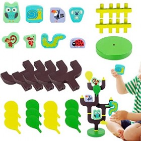 Fulenyi 2 Pcs Jeu déquilibre dempilement | Modèles danimaux et Jouets Montessori en Forme darbre - logique Casse-tête da