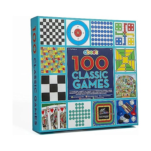 abeec Compendium de 100 Jeux Classiques pour Toute la Famille - Échecs Dames Ludo et Les Jeux de Cartes - Collection de Jeux 