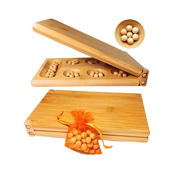 TOWO Ensemble de jeu solitaire et labyrinthe en bois 2 en 1 - Jeu de société classique à un joueur - 25 cm - Marbres - Jeu d'équilibre et de stratégie