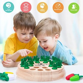 Japace Jeux de Société Enfant à Mémoire Carotte, Jeux de Mémoire en Bois Jouet Enfant pour Couleur Cognitive & Mémoire de For