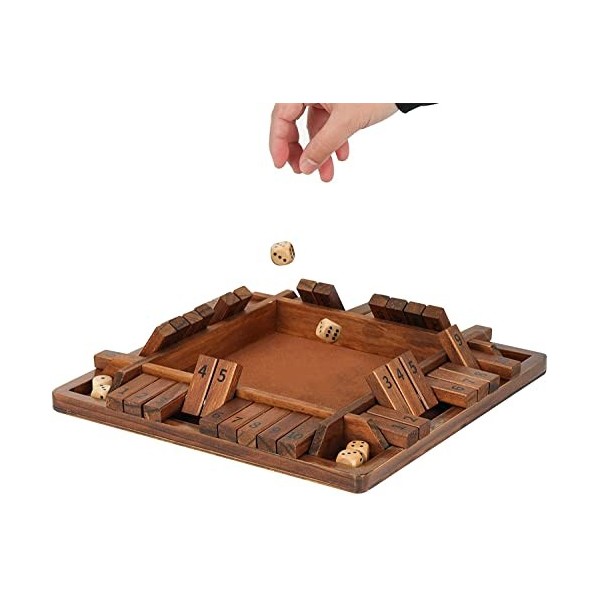 TUAHOO Shut The Box 4 Joueurs - 10 Numbers Jeu de dés boîte fermée for Enfants et Adultes Strategie Jeu Echecs Bois Jeu de Pl