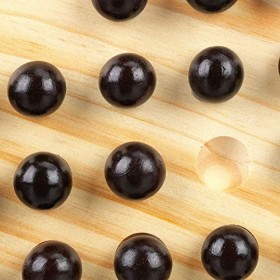 Relaxdays jeu solitaire, planche ronde pour jeux, 33 billes, enfants et adultes, un joueur, en bois, jeu de planche nature ou