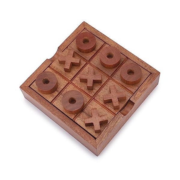 Ajuny Tic Tac Toe Board Game indien fait à la main - Idée cadeau pour enfants et adultes - Dimensions : 15 x 15 x 4 cm