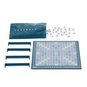 Scrabble Travel Game, Portable and Compact, 2-4 Players, Includes Playing Board, 4 Racks, 100 Letter Tiles, a Tile Bag, and R