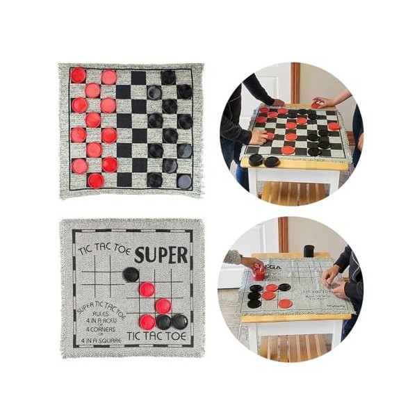 Jeu de dames vintage pour intérieur et extérieur avec tapis réversible pour enfants et adultes, jeu de dames vintage avec tap