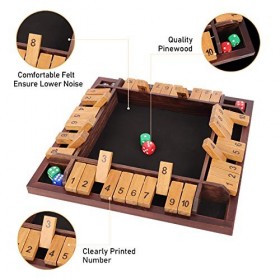 colmanda Jeu en Bois Boîte Fermée, Jeu de Flop 4 Joueur Jeu be Dés Nombre Classique Jeu de Table Planche en Bois Numérique de